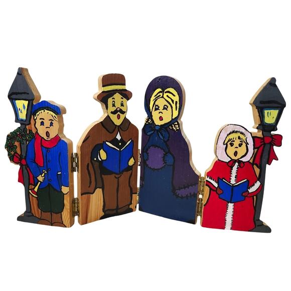 Vintage Hand Painted Wooden Fold Out Carolers Christmas Decor Family - Picture 1 of 11